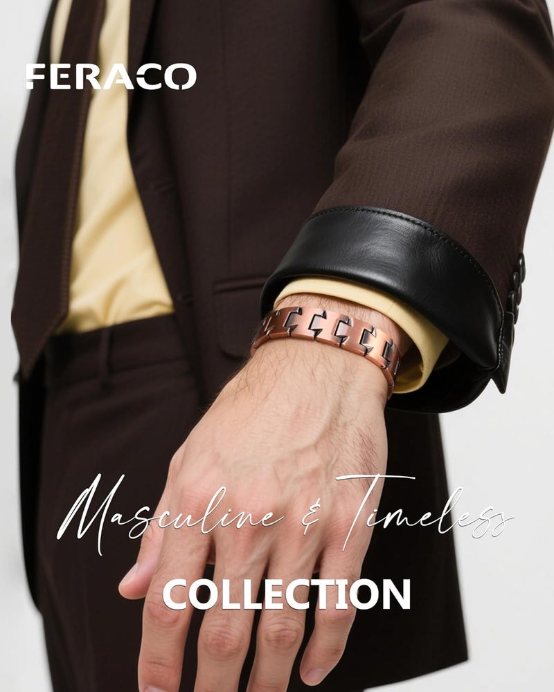 Feraco Copper Cross Bracelet for Men,Magnetic Therapy Bracelet Copper Jewelry with Powerful 3800 Gauss Magnets - Image 2